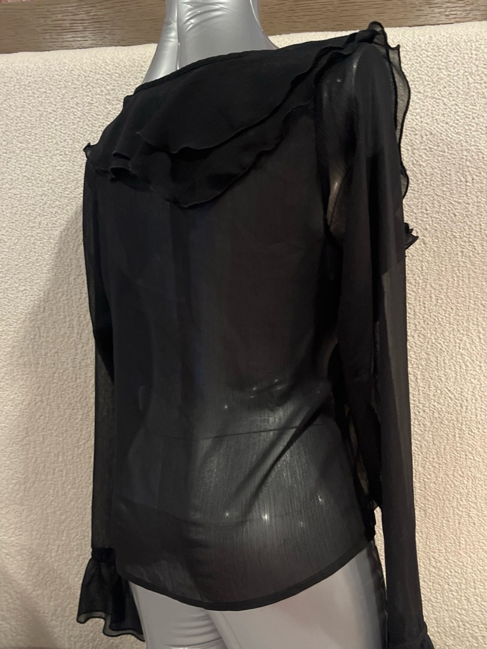 Altar'd State Black Sheer Ruffle Tie-Front Blouse - Picture 3 of 5